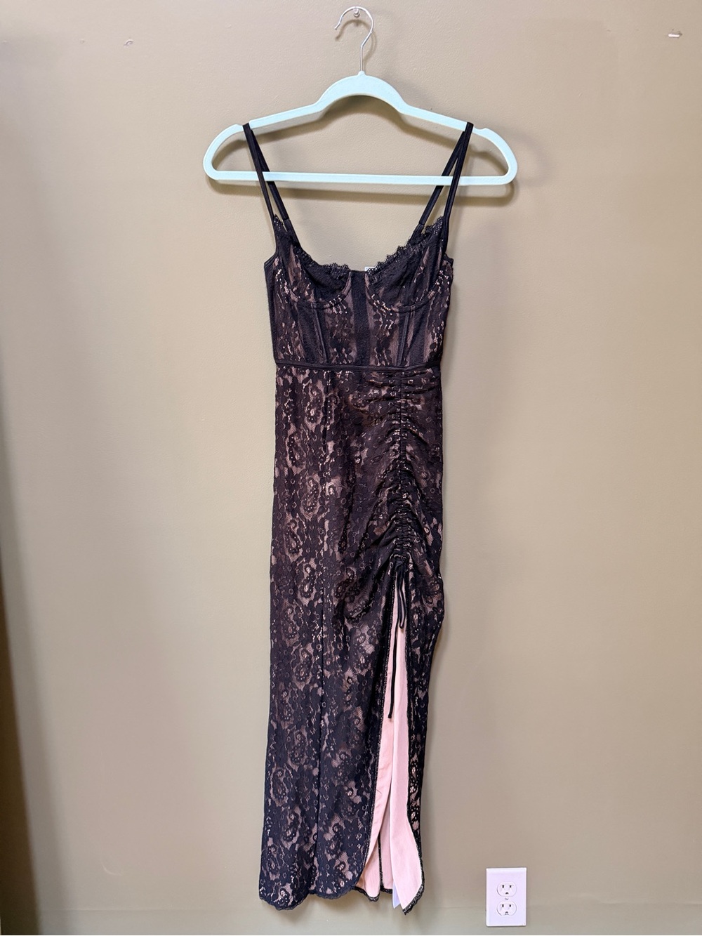 UO Black Lace Corset Dress with Slit